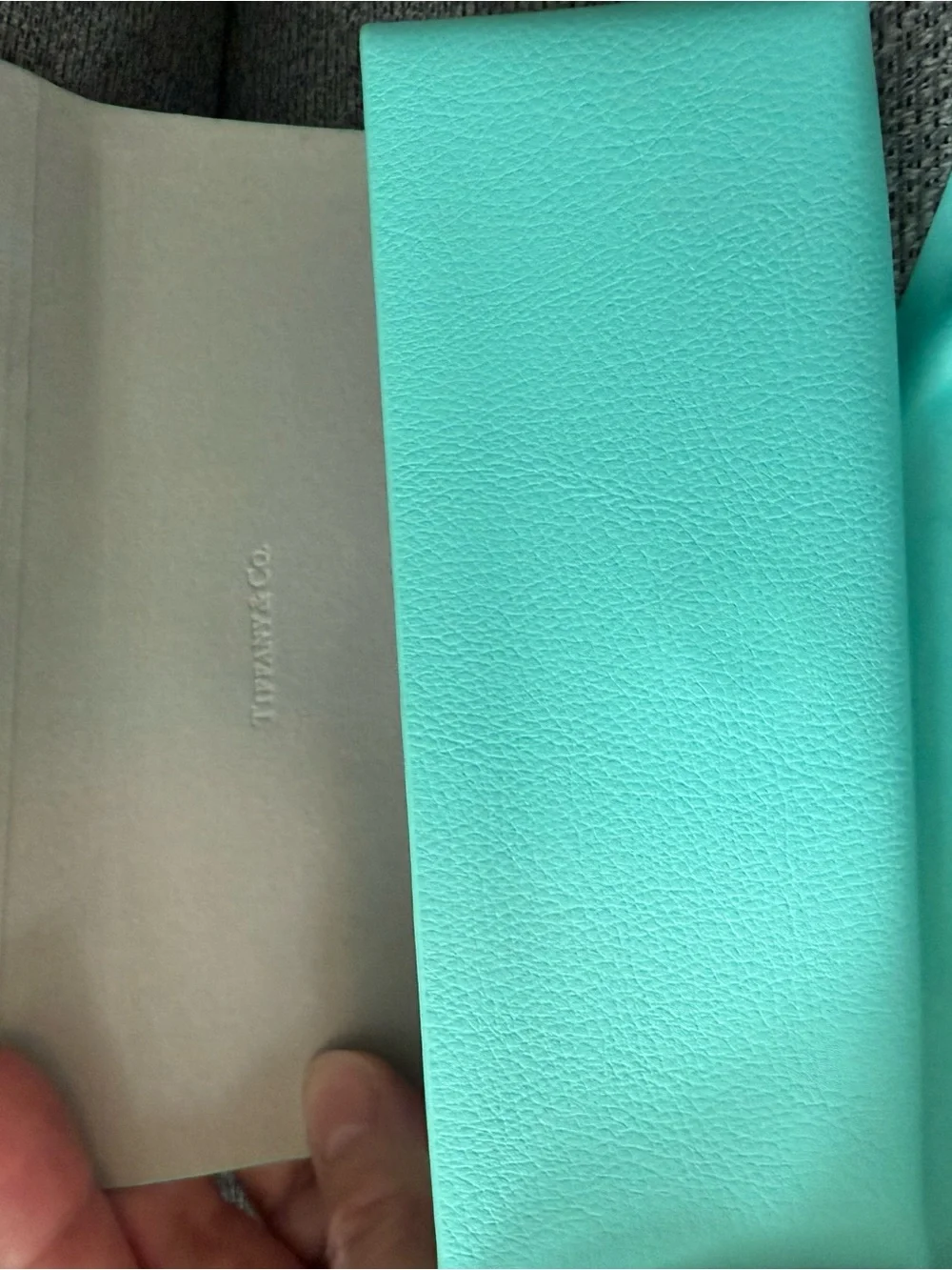 Tiffany & Co. Signature Robin's Egg Blue Leather Sunglass case and cleaning clot